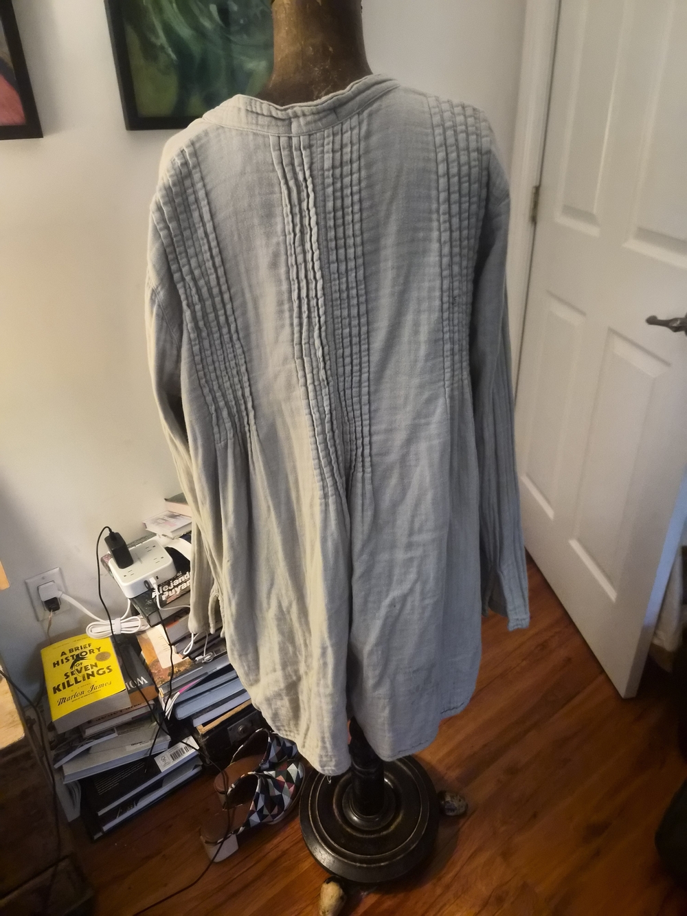 Free People Light Gray Pintuck Button-Front Tunic - Picture 2 of 5